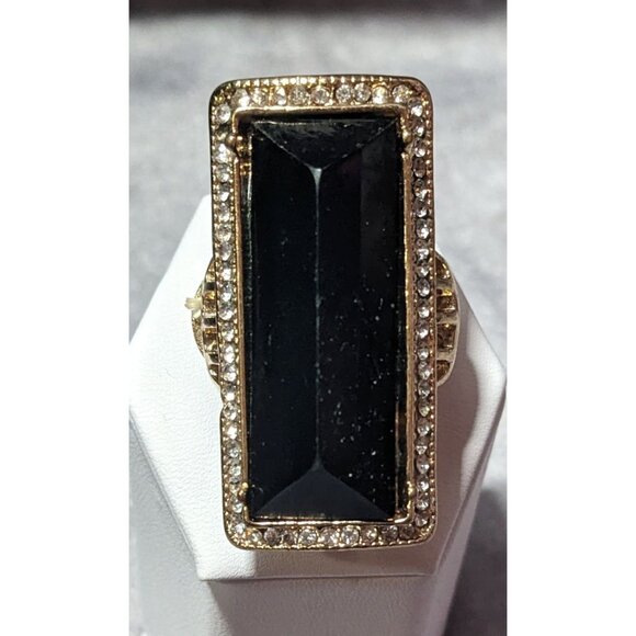 Art Deco Style Glam Black And Gold Stretch Statement Ring Size 6 3/4 - Picture 10 of 16